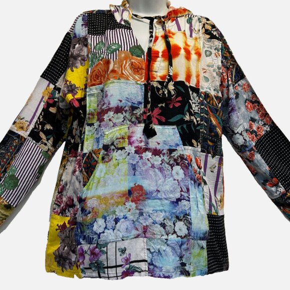 Nwt FUNKY STUFF patch hippie hood pocket rayon HOODIE TOP JACKET XL - Picture 1 of 5